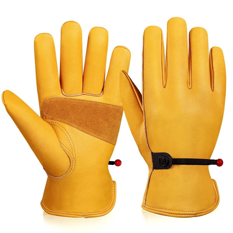 OZERO Leather Work Gloves for Men: Medium 1 Pair Cowhide Working Gloves for Driving Heavy Duty Mechanic Ranch - Women Gardening Glove - Image 1